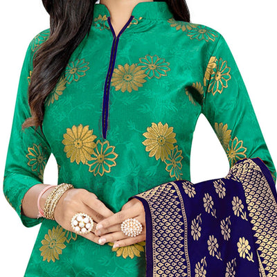 Desirable Green Colored Party Wear Woven Banarasi Silk Dress Material