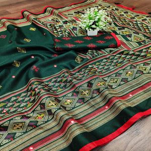 Desirable Green Coloured Casual Wear Printed Cotton Jute Saree