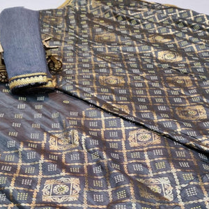 Desirable Grey Colored Festive Wear Foil Printed Dola Silk Saree