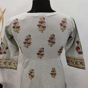 Desirable Grey Colored Party Wear Floral Printed Cotton Anarkali Kurti With Dupatta