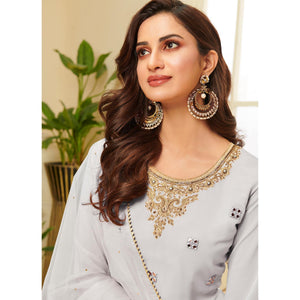 Desirable Grey Coloured Partywear Gota Work Georgette Palazzo Suit