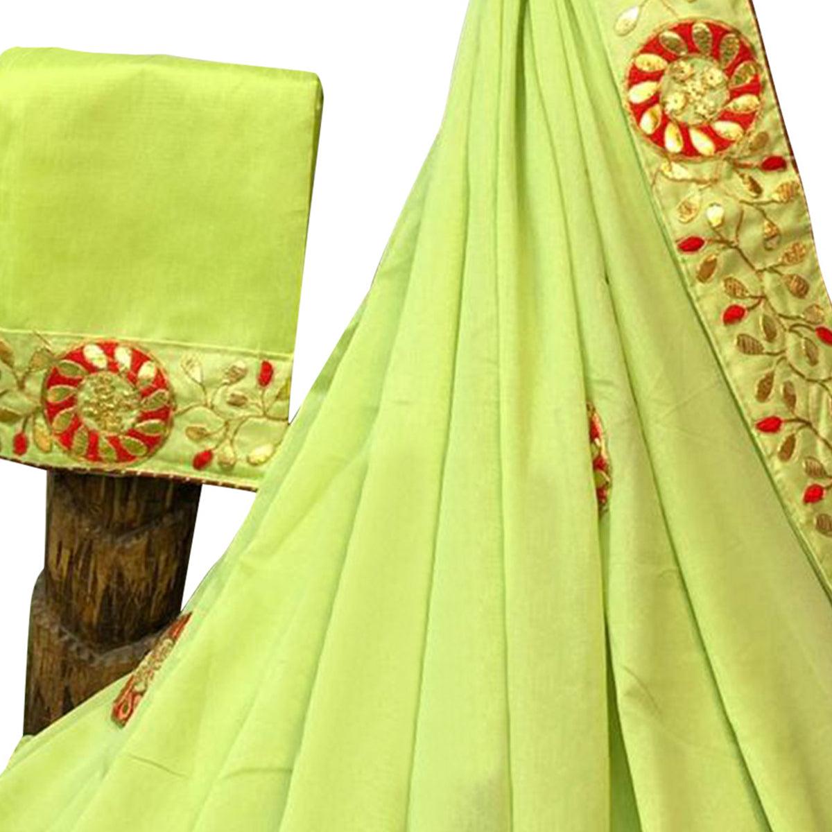 Desirable Lemon Green Colored Partywear Embroidered Art Silk Saree