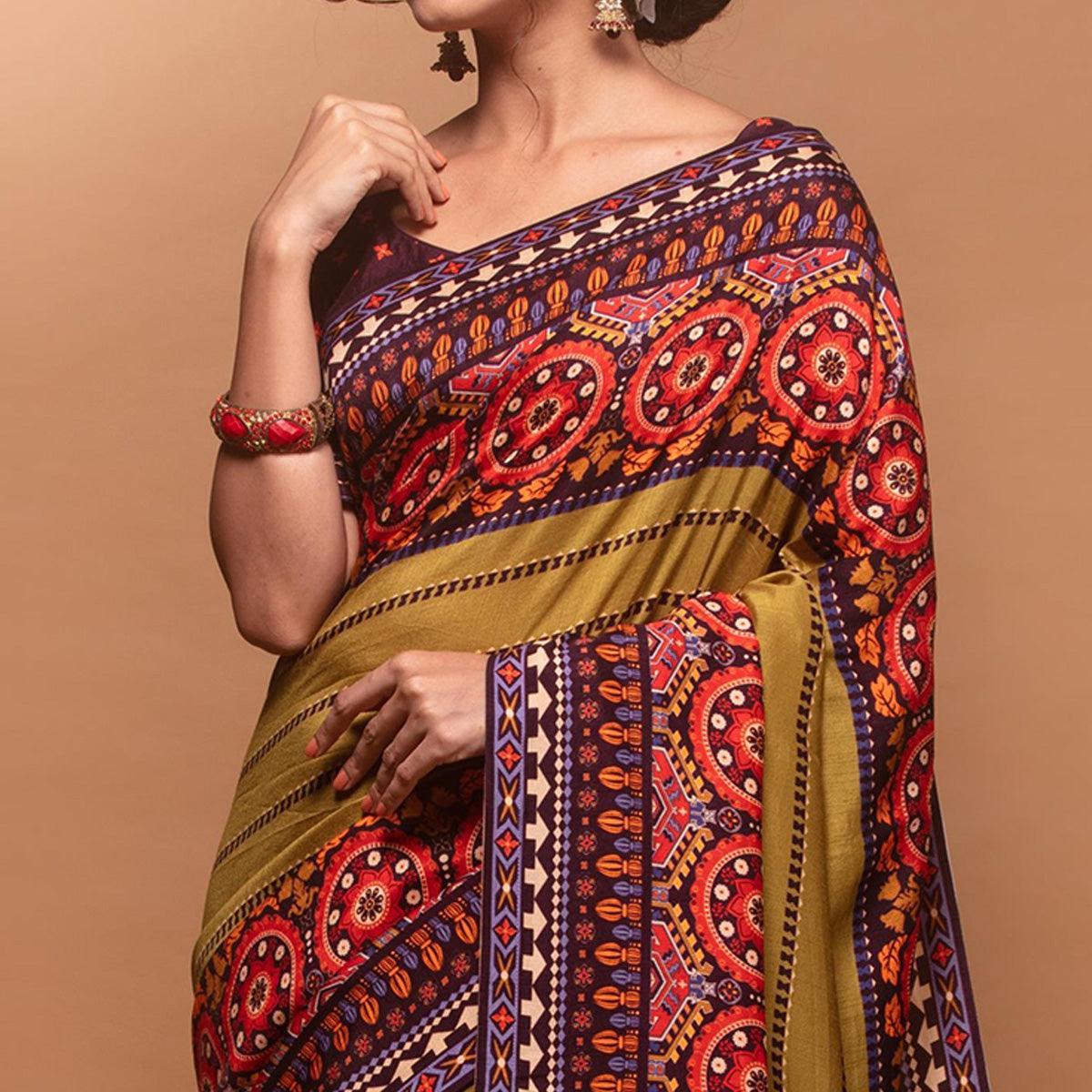 Desirable Light Green Colored Festive Wear Laser Printed Silk Saree
