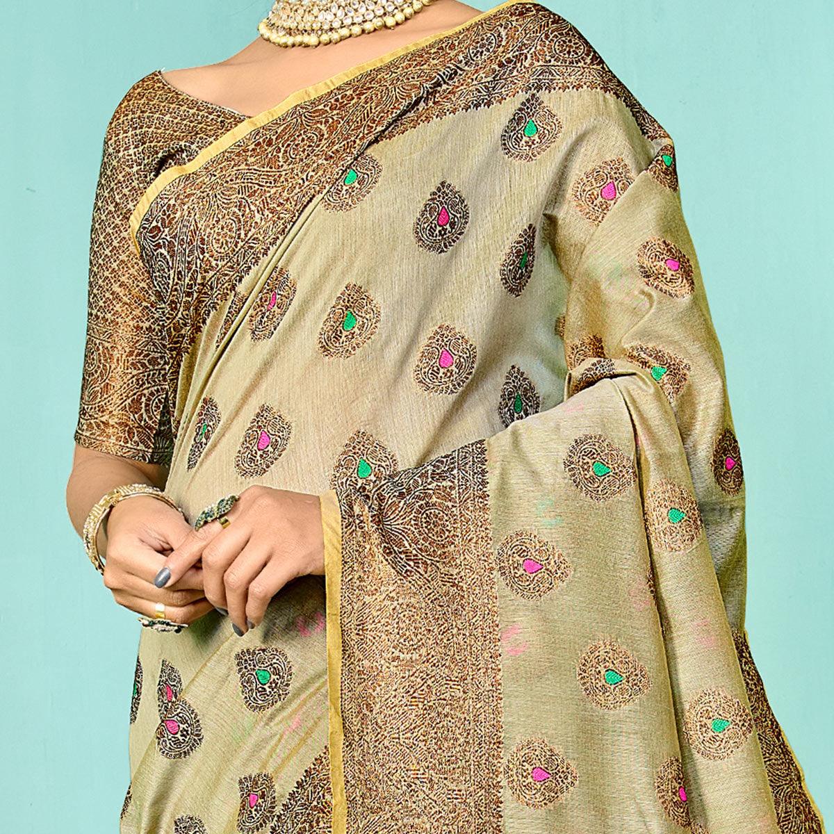 Desirable Light Green Festive Wear Woven Designer Silk Saree