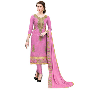 Desirable Light Pink Colored Party Wear Embroidered Modal Dress Material