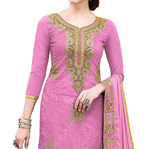 Desirable Light Pink Colored Party Wear Embroidered Modal Dress Material