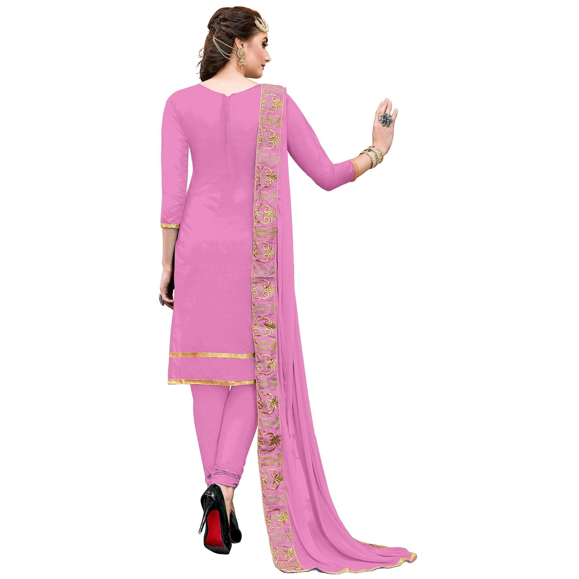 Desirable Light Pink Colored Party Wear Embroidered Modal Dress Material