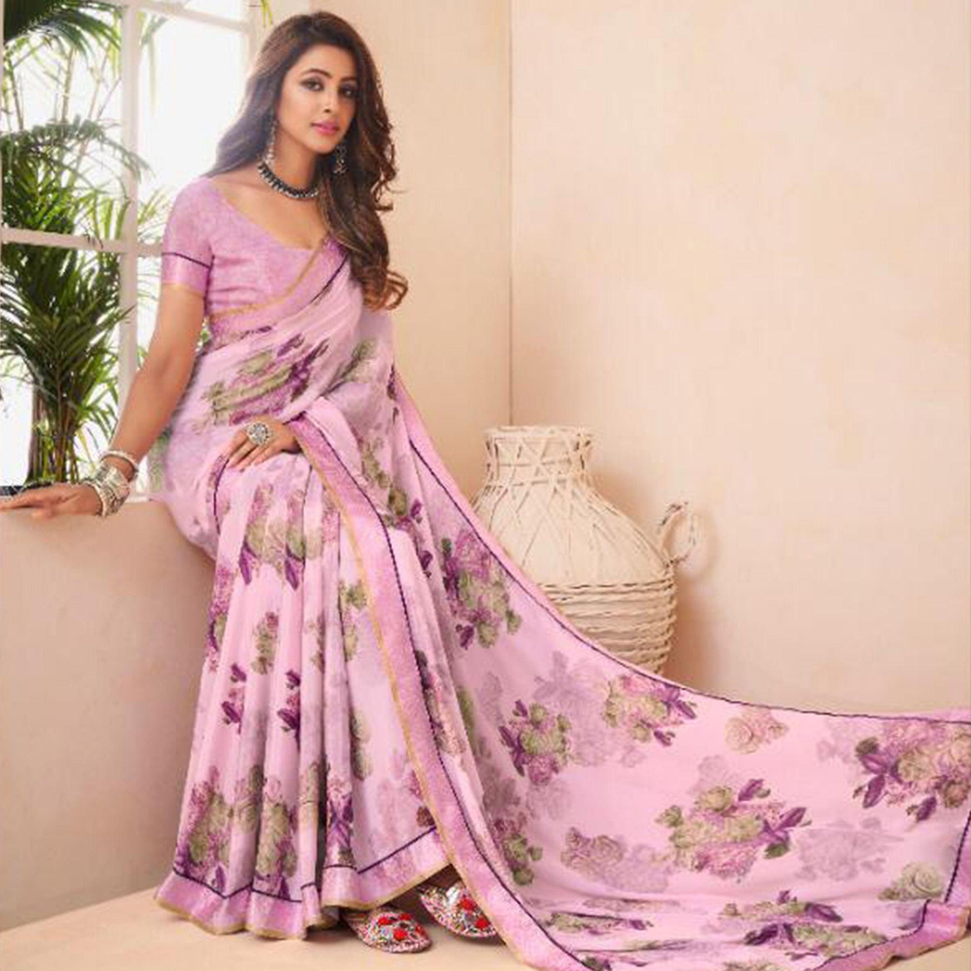 Desirable Light Violet Coloured Casual Wear Printed Crepe Saree