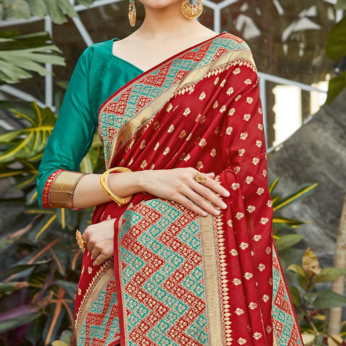 Desirable Maroon Colored Festive Wear Woven Silk Saree