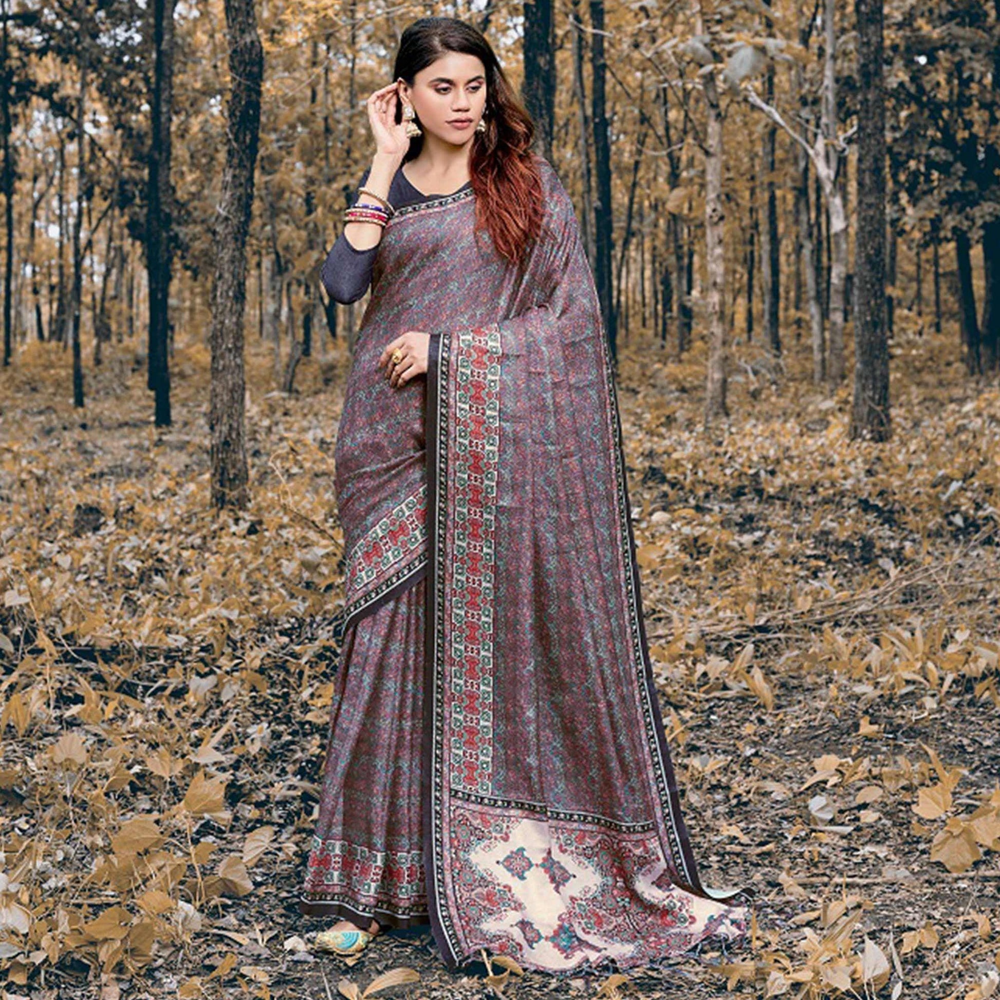 Desirable Multi Colored Festive Wear Printed Art Silk Saree