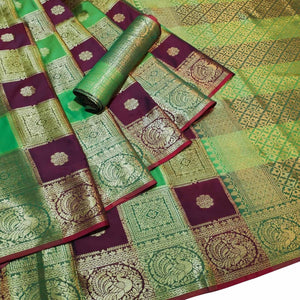Desirable Multi-Green Colored Festive Wear Woven Silk Saree