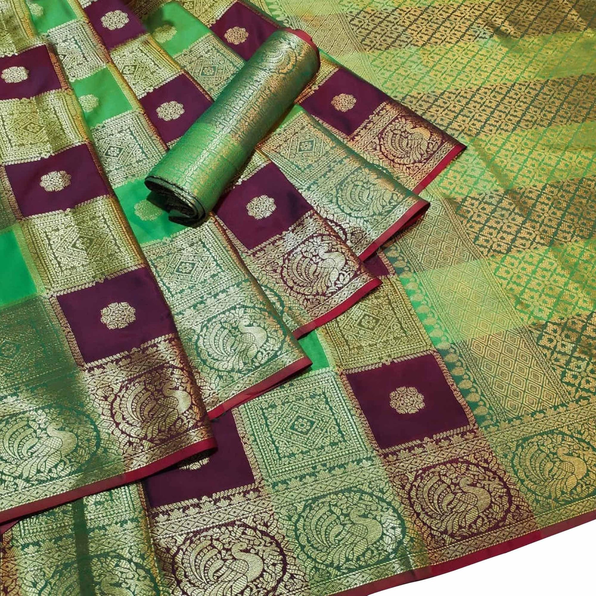 Desirable Multi-Green Colored Festive Wear Woven Silk Saree