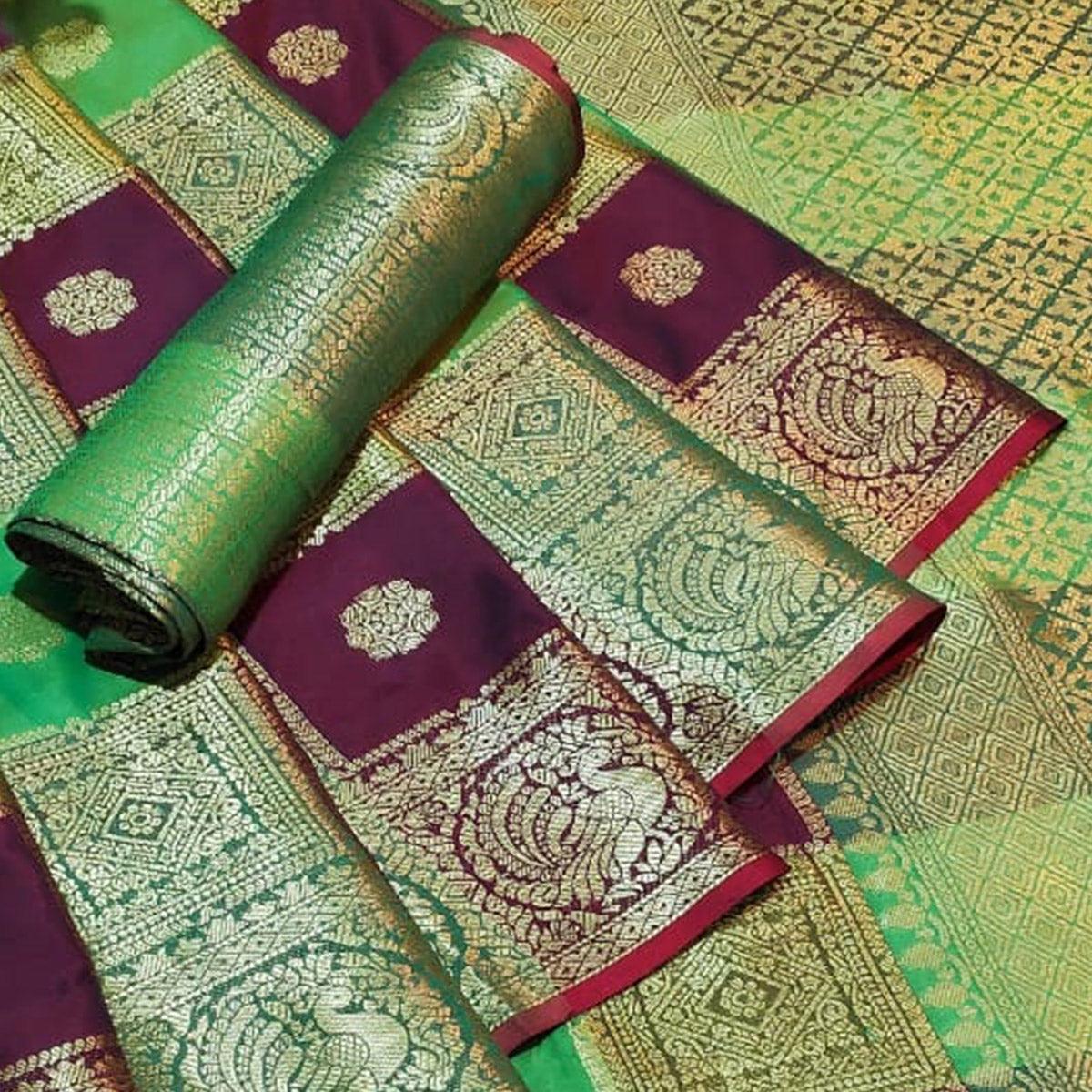 Desirable Multi-Green Colored Festive Wear Woven Silk Saree
