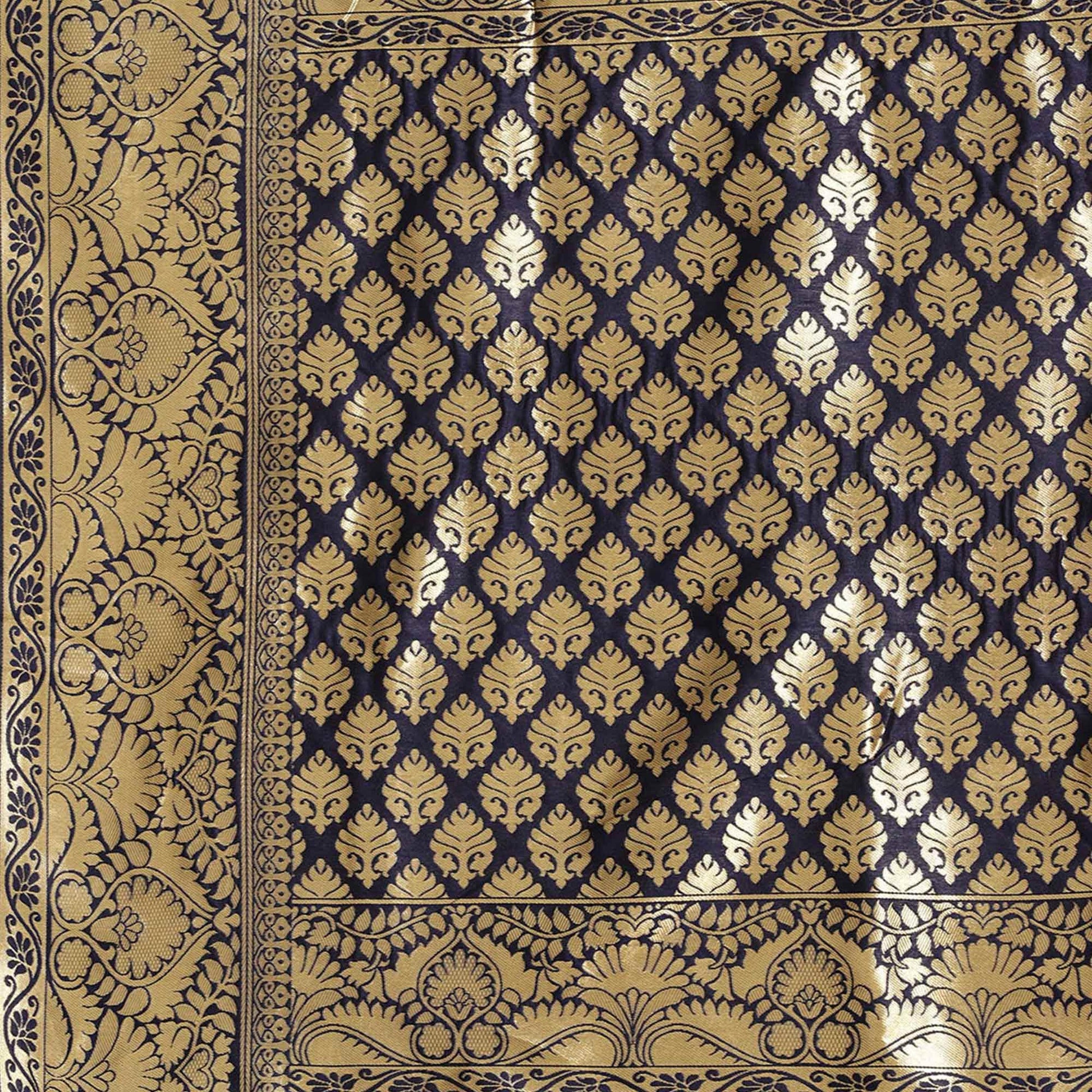 Desirable Navy Blue Colored Festive Wear Woven Silk Blend Saree