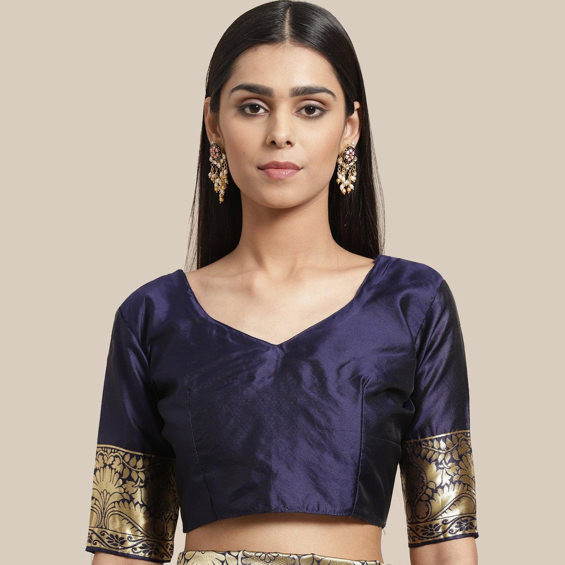 Desirable Navy Blue Colored Festive Wear Woven Silk Blend Saree