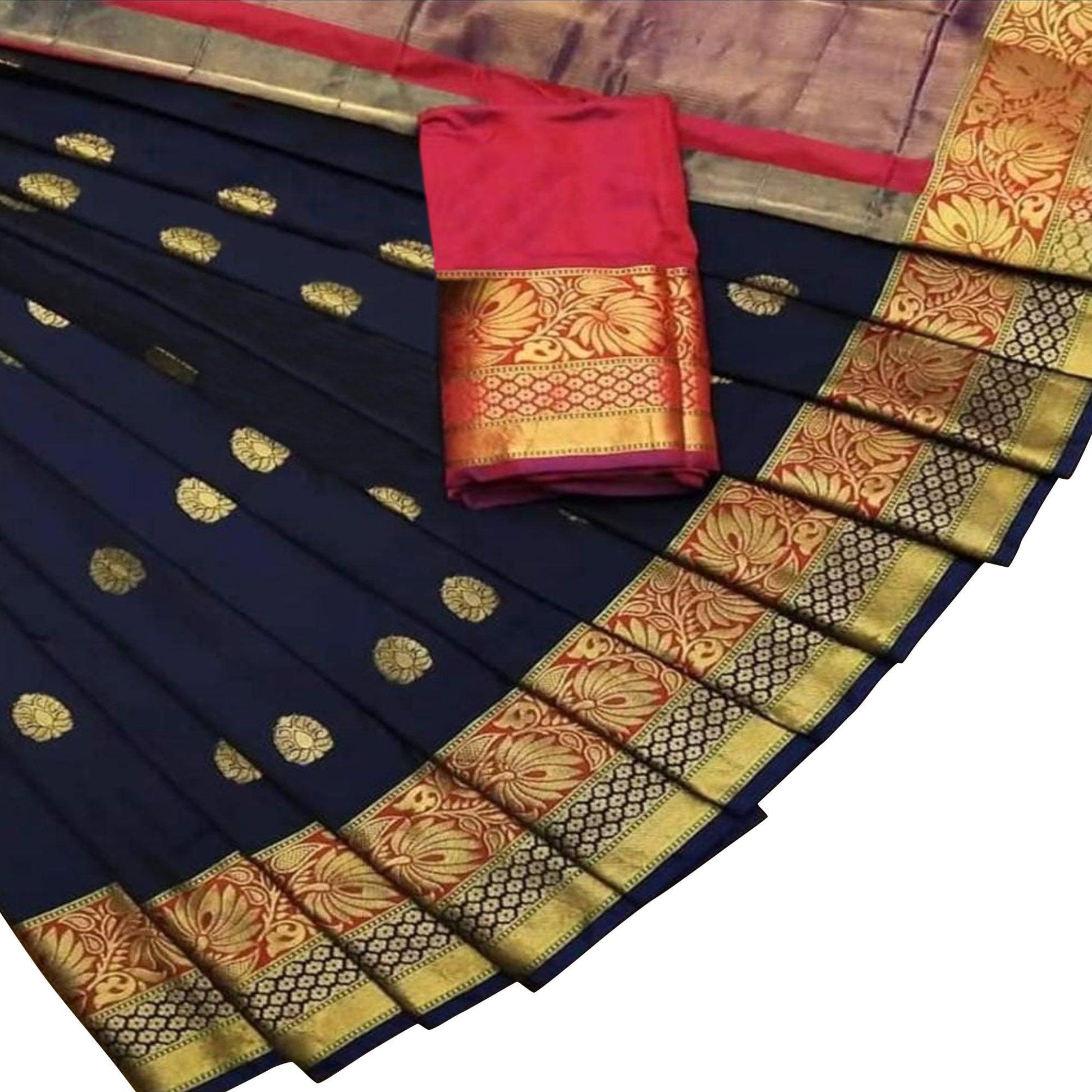 Desirable Navy Blue Colored Festive Wear Woven Silk Saree