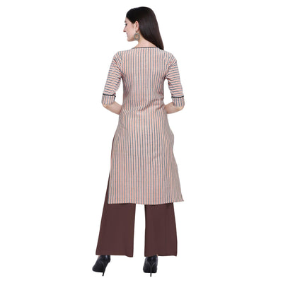 Desirable Off White Colored Casual Wear Embroidered Cotton Kurti-Palazzo Set