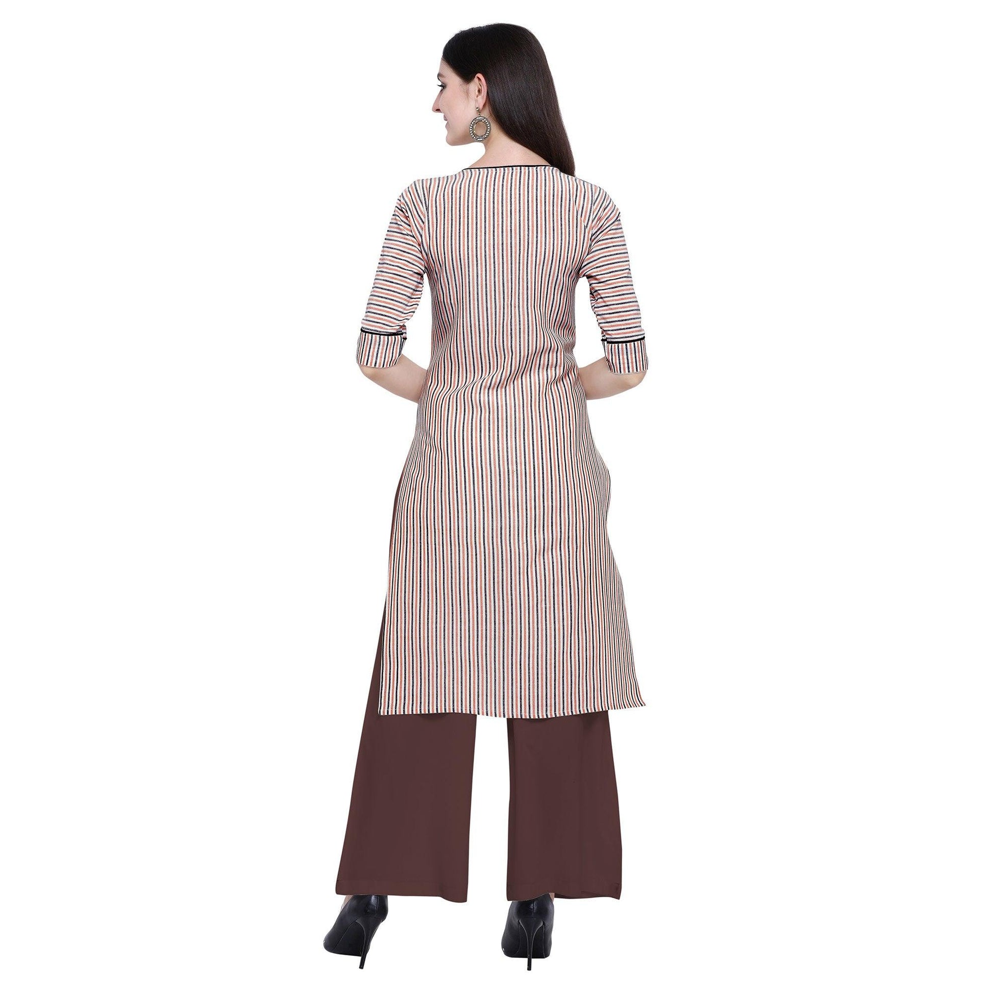 Desirable Off White Colored Casual Wear Embroidered Cotton Kurti-Palazzo Set