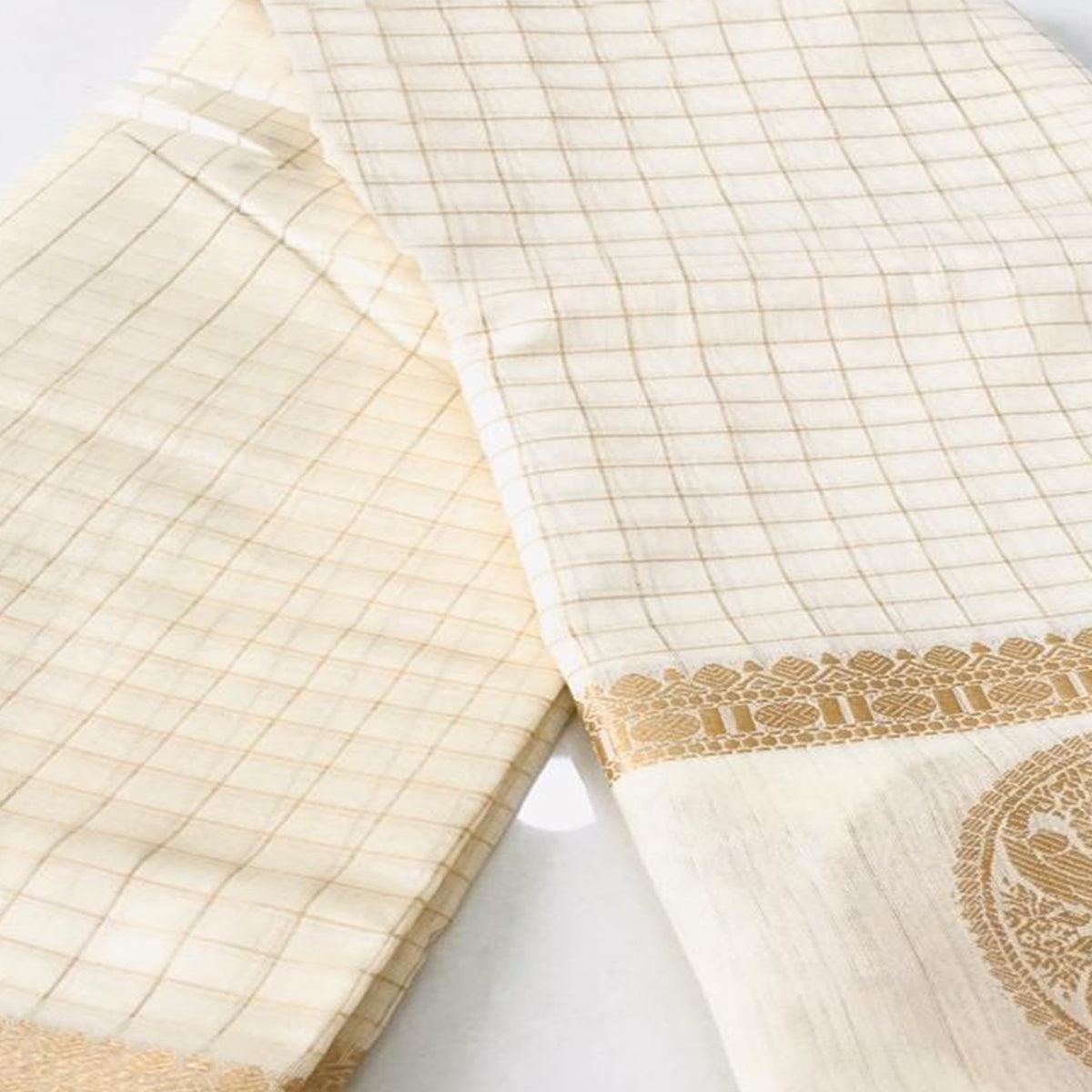 Desirable Offwhite Colored Festive Wear Woven Silk Saree