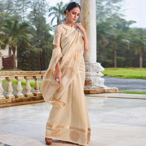 Desirable Offwhite Colored Festive Wear Woven Silk Saree