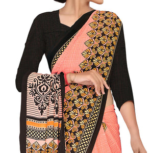 Desirable Peach Colored Casual Wear Printed Georgette Saree