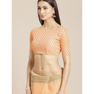 Desirable Peach Colored Casual Wear Printed Linen Saree