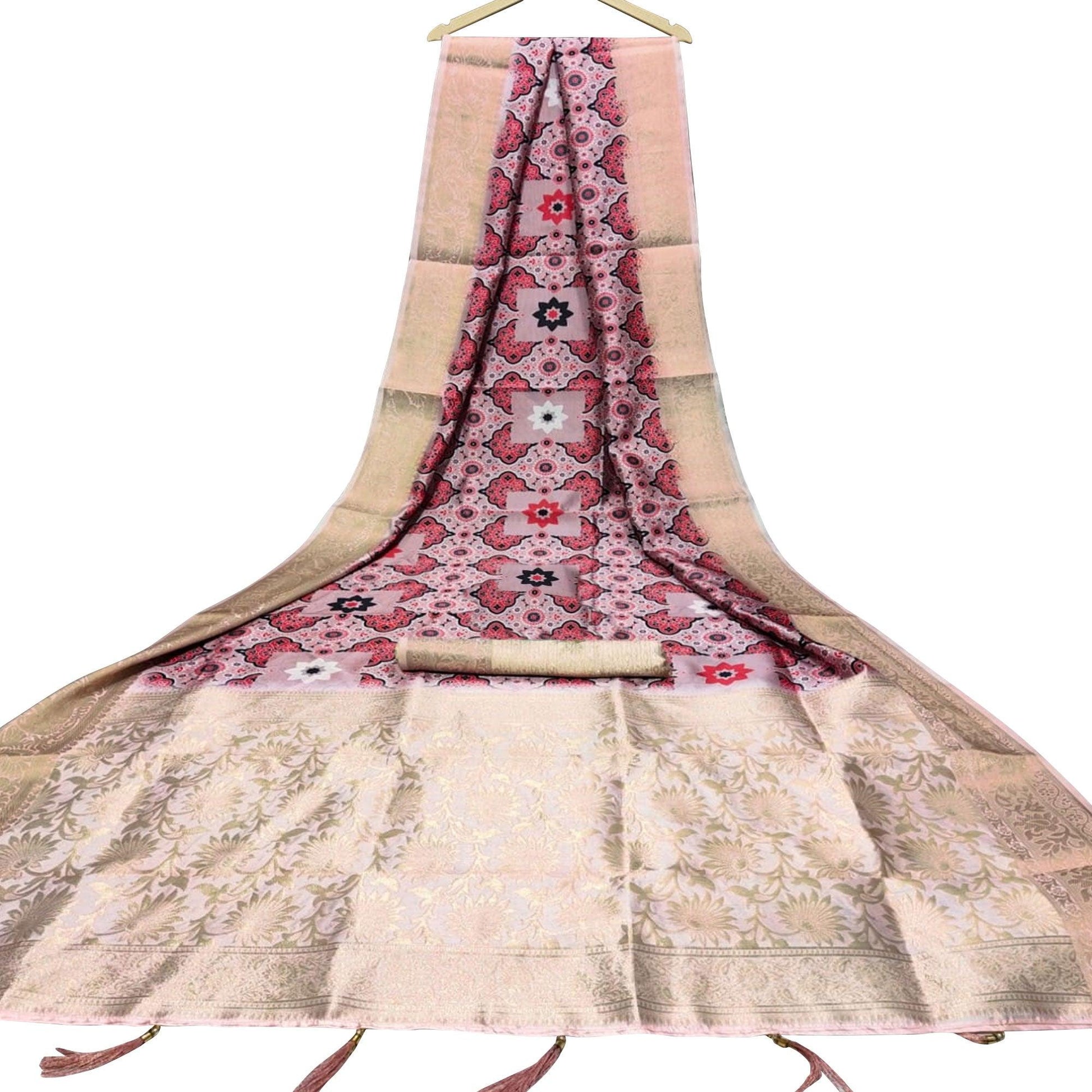 Desirable Peach Colored Festive Wear Digital Printed Silk Saree