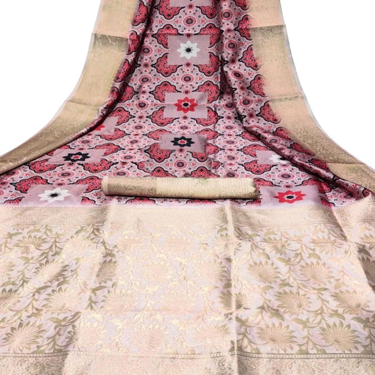 Desirable Peach Colored Festive Wear Digital Printed Silk Saree