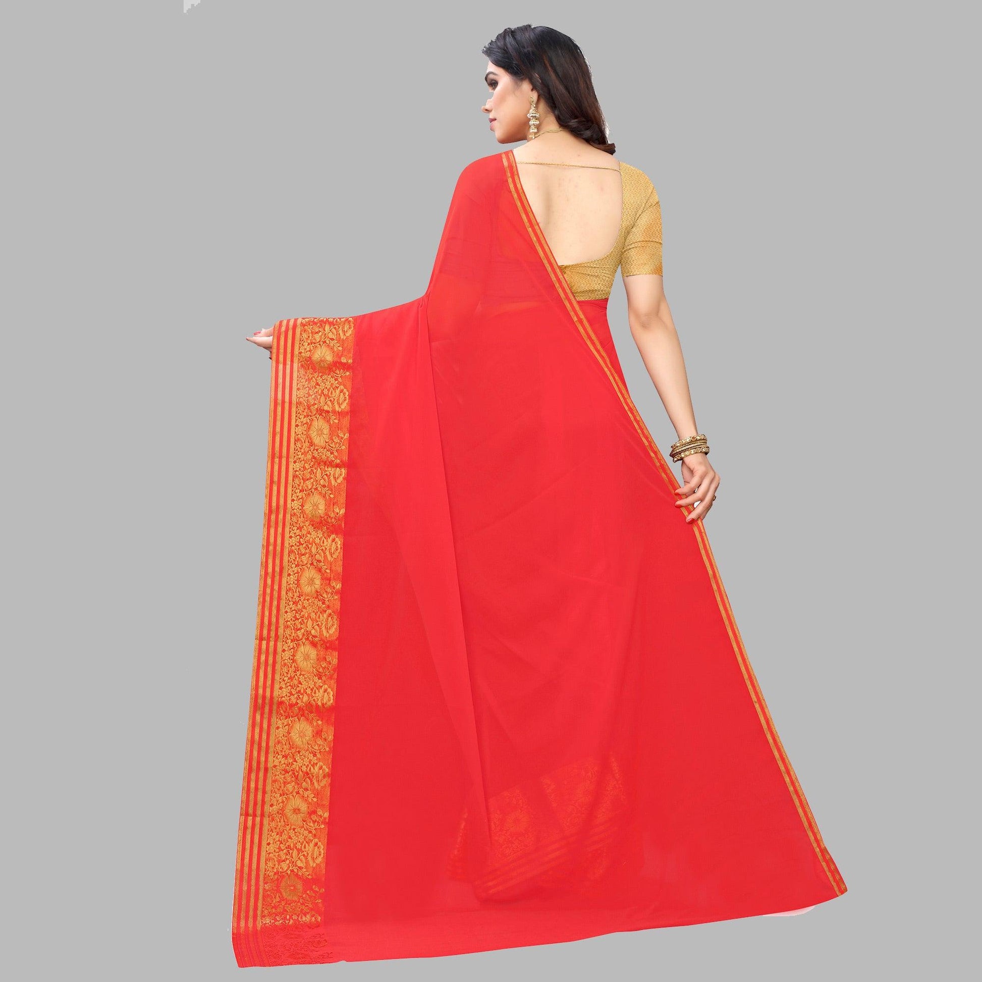 Desirable Peach Colored Festive Wear Woven Chiffon Saree