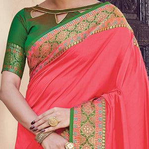 Desirable Peach Coloured Partywear Woven Silk Saree