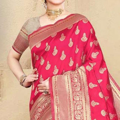 Desirable Pink Colored Festive Wear Woven Art Silk Saree