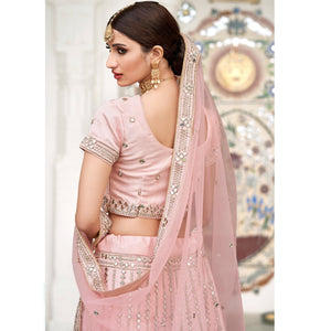 Desirable Pink Coloured Wedding Wear Mirror Work Heavy Silk Lehenga Choli