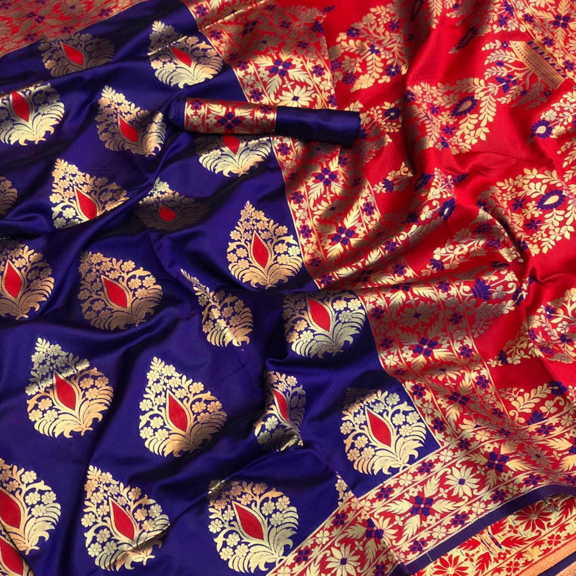 Desirable Purple Colored Festive Wear Woven Silk Saree