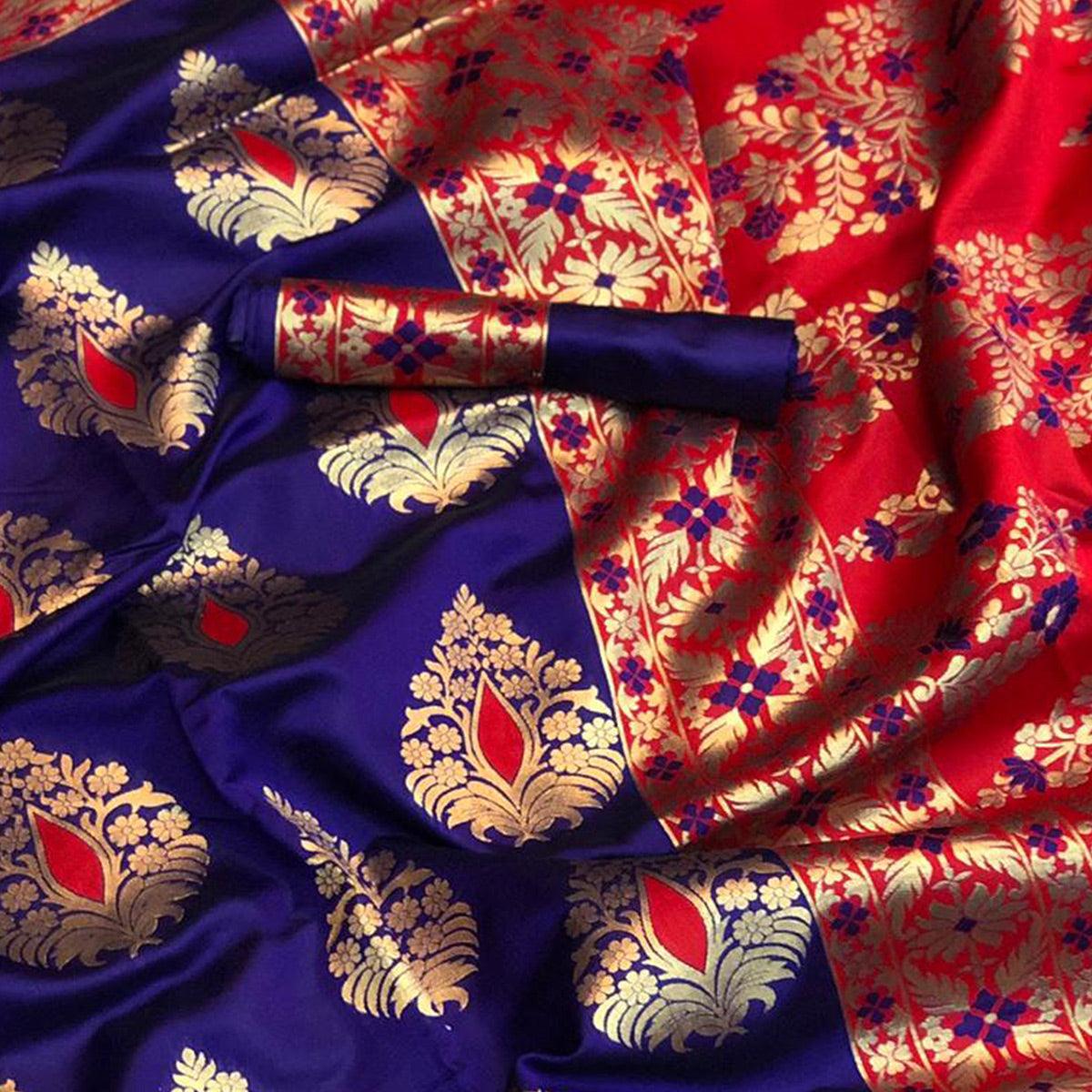 Desirable Purple Colored Festive Wear Woven Silk Saree