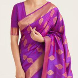 Desirable Purple Coloured Festive Wear Handloom Woven Silk Saree
