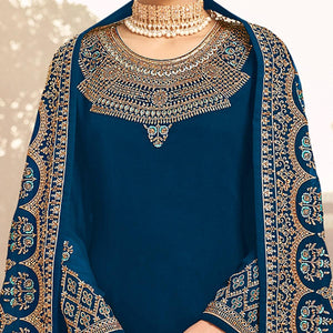 Desirable Rama Blue Coloured Party Wear Embroidered Stone Work Faux Georgette Salwar Suit