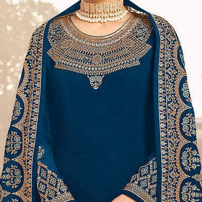Desirable Rama Blue Coloured Party Wear Embroidered Stone Work Faux Georgette Salwar Suit