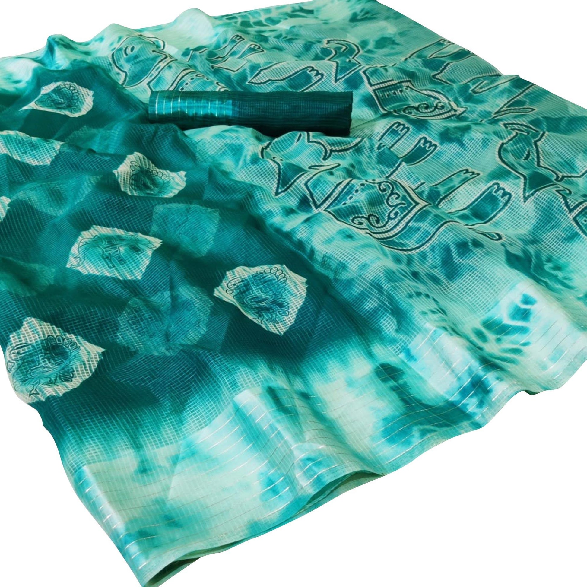 Desirable Rama Green Colored Casual Wear Printed Silk Saree