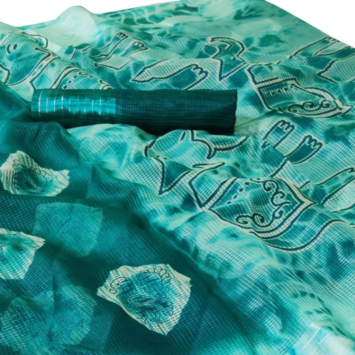Desirable Rama Green Colored Casual Wear Printed Silk Saree