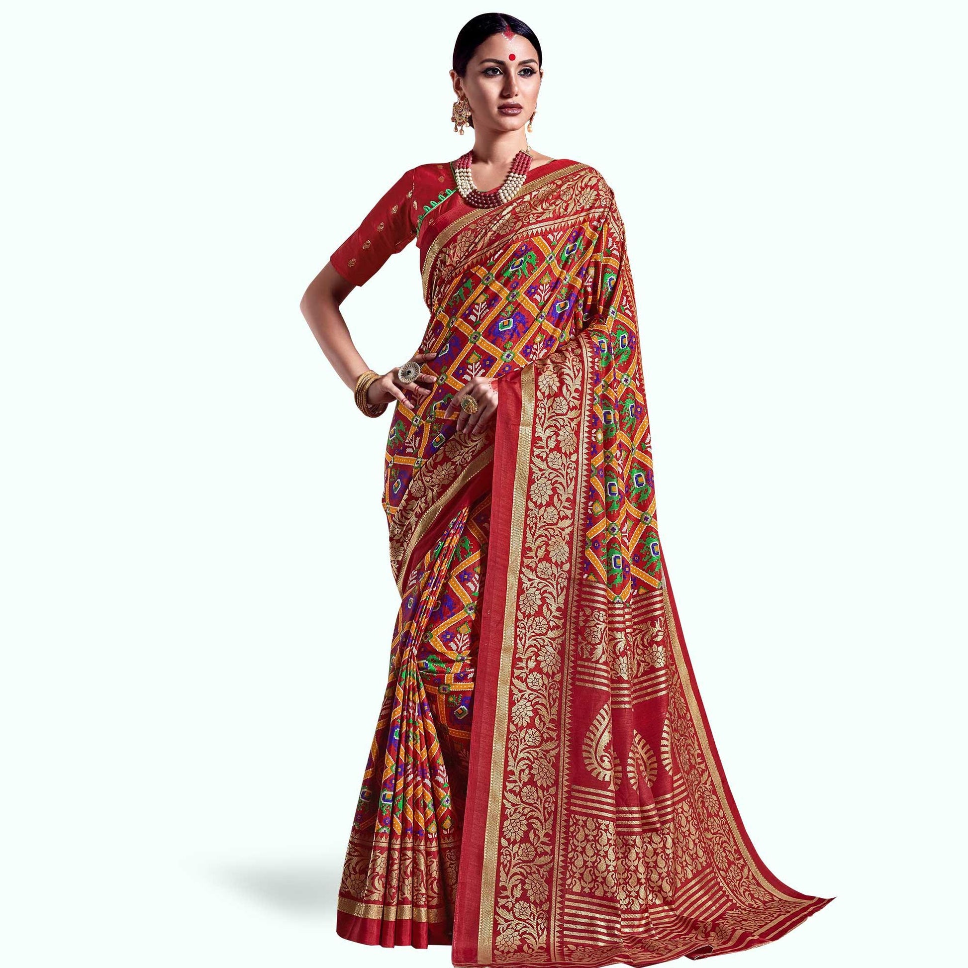 Desirable Red Colored Festive Wear Printed Kanjivaram Silk Saree
