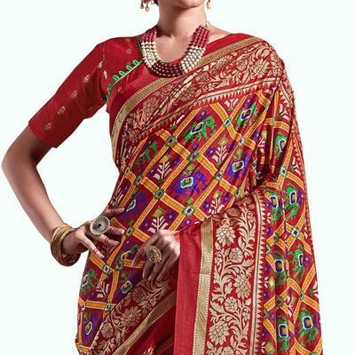 Desirable Red Colored Festive Wear Printed Kanjivaram Silk Saree