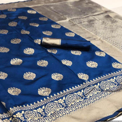 Desirable Royal Blue Colored Festive Wear Woven Banarasi Silk Saree