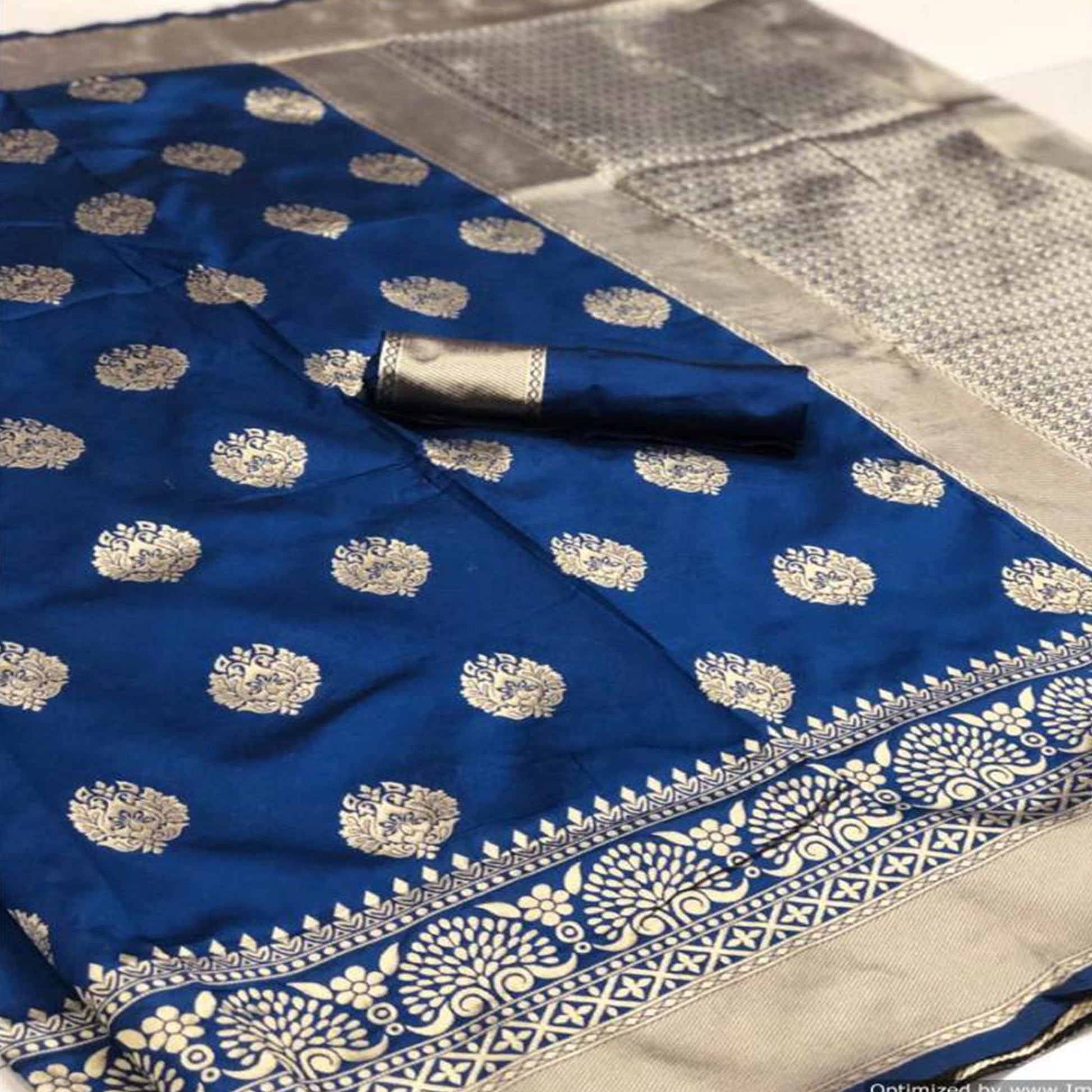 Desirable Royal Blue Colored Festive Wear Woven Banarasi Silk Saree