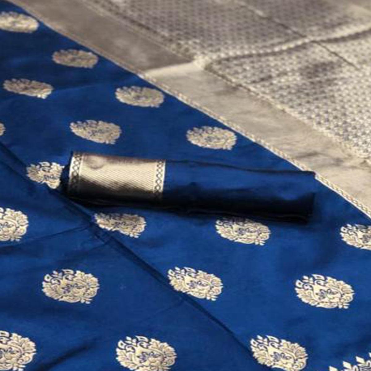 Desirable Royal Blue Colored Festive Wear Woven Banarasi Silk Saree