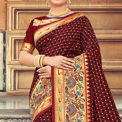 Desirable Turquoise Blue Colored Festive Wear Woven Silk Saree