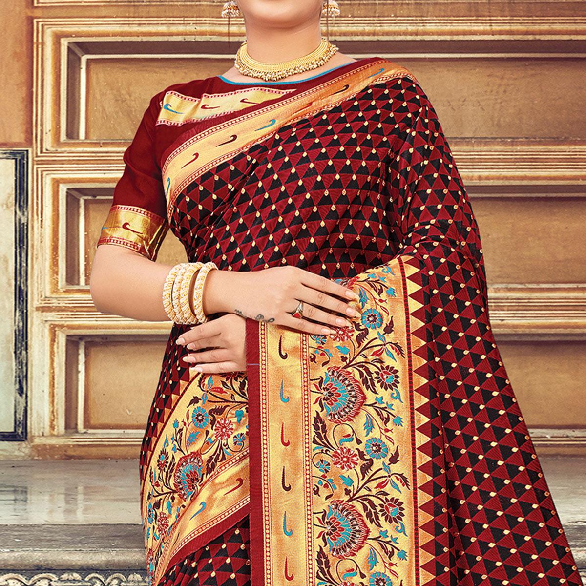 Desirable Turquoise Blue Colored Festive Wear Woven Silk Saree