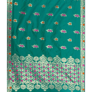 Desirable Turquoise Green Colored Festive Wear Woven Work Banarasi Silk Saree