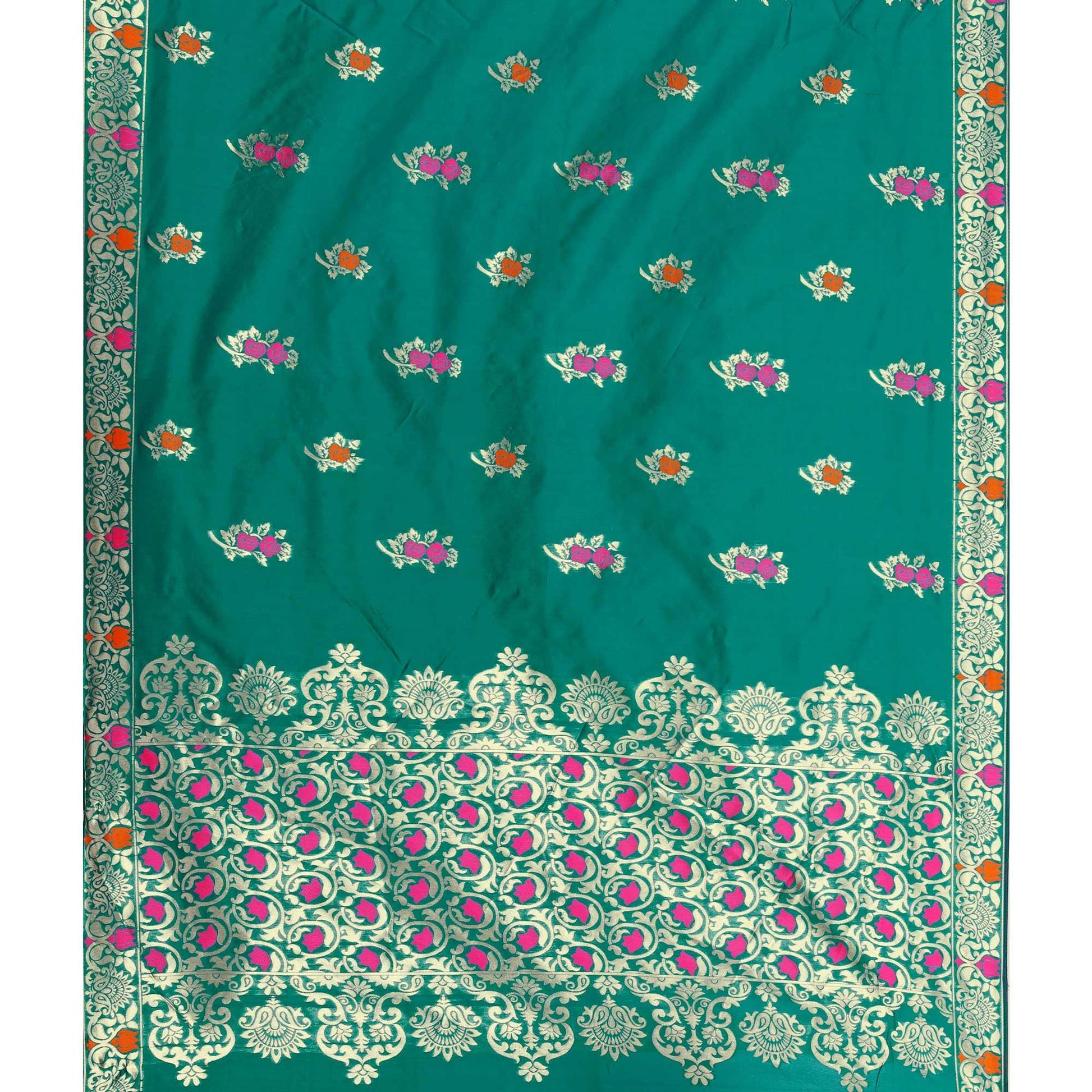 Desirable Turquoise Green Colored Festive Wear Woven Work Banarasi Silk Saree