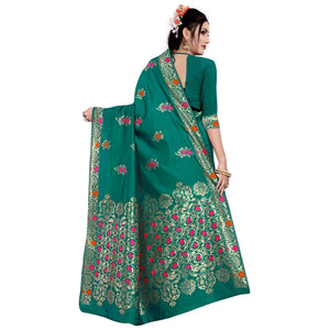 Desirable Turquoise Green Colored Festive Wear Woven Work Banarasi Silk Saree