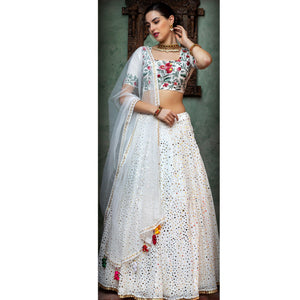 Desirable White Coloured Festive Wear Fancy Sequins Work Georgette Lehenga Choli